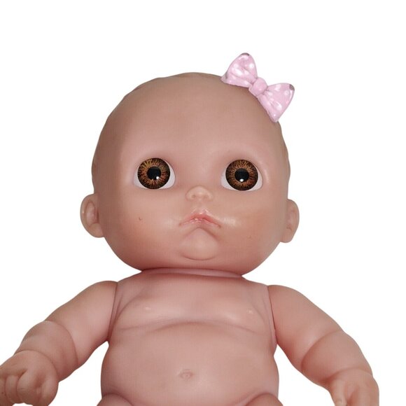 Berenguer Lil Cutie Doll Brown Eyes Pink Bow Posable Vinyl Girl 9" 2014 FLAWS - Picture 2 of 7